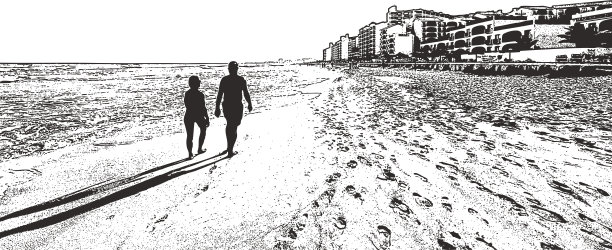 一对情侣在加勒比海滩上散步图片下载