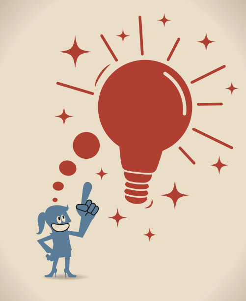 微笑的女商人想一个伟大的想法灯泡图片下载