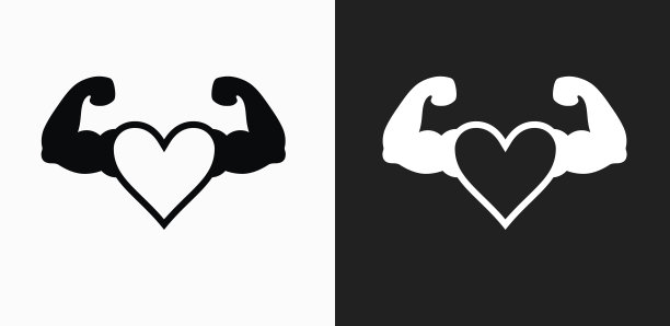 强大的心图标在黑色和白色矢量背景图片下载