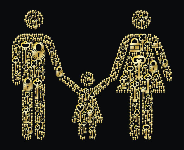 家庭古董金钥匙图案矢量图形图片下载