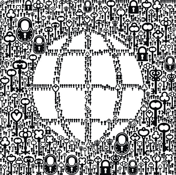 全球钥匙和锁古董黑白图形图片下载