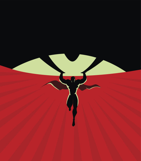 向量复古超级英雄举起一个沉重的地球剪影图片下载