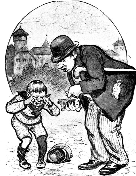 小男孩哭着向老人寻求帮助和硬币图片下载