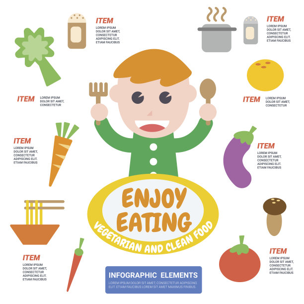 素食和清洁食物享受吃信息图，平面设计元素。矢量插图。图片下载