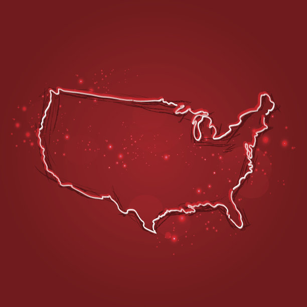 红色背景的美国地图图片下载