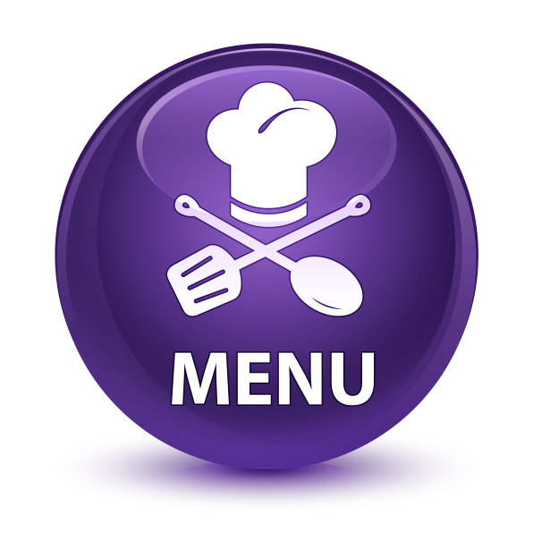菜单(餐厅图标)玻璃紫色圆形按钮图片下载