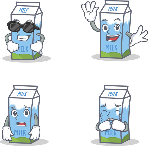 一套牛奶盒人物用酷挥怕哭矢量插图图片下载