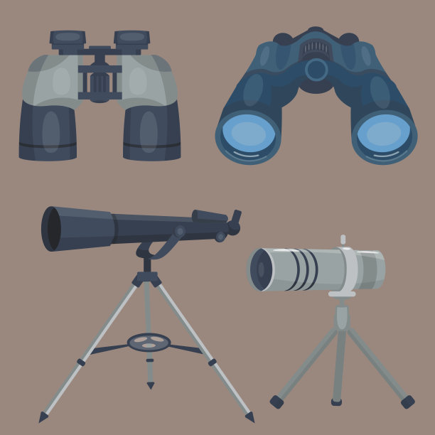 专业相机镜头双筒望远镜镜片看视望远镜光学装置相机数码聚焦光学设备矢量插图图片下载