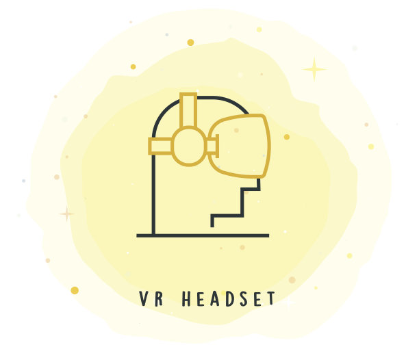 VR头盔图标与水彩补丁图片下载