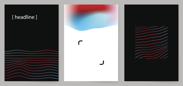 一套现代简约设计封面与抽象线条和网格梯度的展示，身份，品牌，小册子，海报，目录等。图片下载