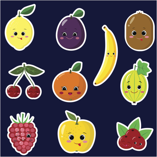 水果笑脸贴纸的图标与白色的轮廓在设置。图片下载
