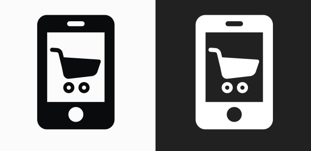手机购物图标上的黑色和白色矢量背景图片下载