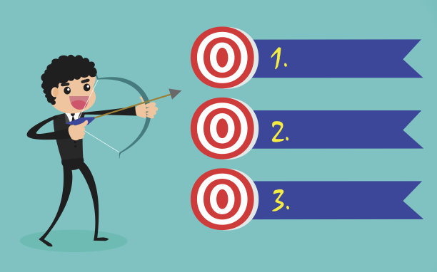 有决心的商人用弓箭瞄准目标/商业矢量概念图片下载