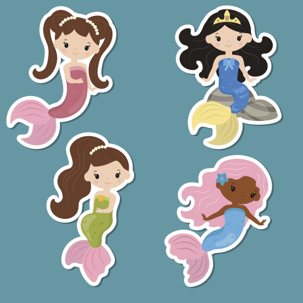 一套可爱的小美人鱼贴纸图片下载