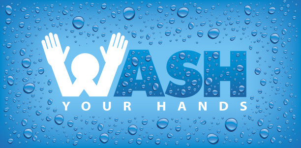 用许多水滴清洗你的手-蓝色的背景图片下载