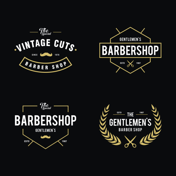 一套复古的理发店徽章和标签设计元素图片下载