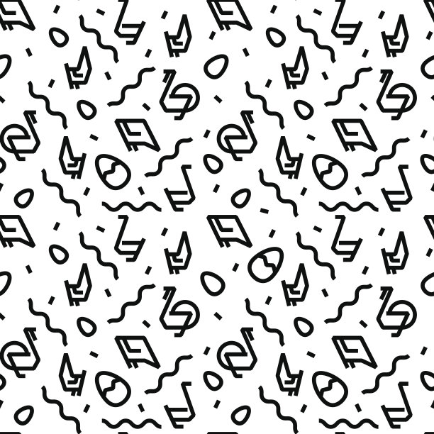 病媒鸡养殖手绘无缝图案。鸡，花名册，羽毛和鸡蛋插图。乡村自然鸟类养殖。潮人时尚孟菲斯风格图片下载