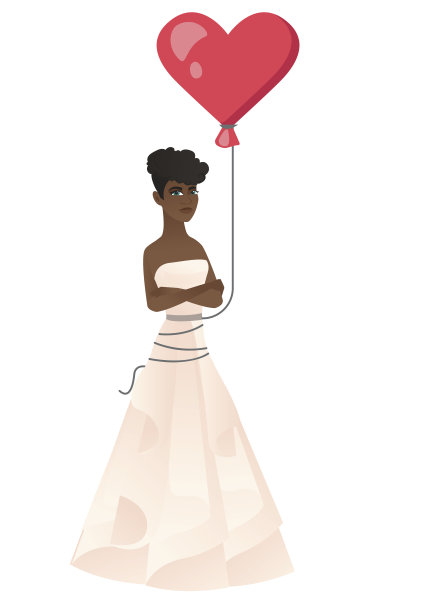 认真的新娘和一个心形的红气球图片下载