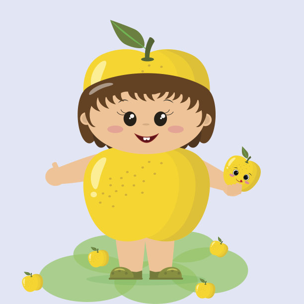 穿着黄色苹果外衣的婴儿。图片下载