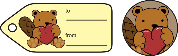 可爱的宝贝海狸卡通心形贴纸copyspace图片下载