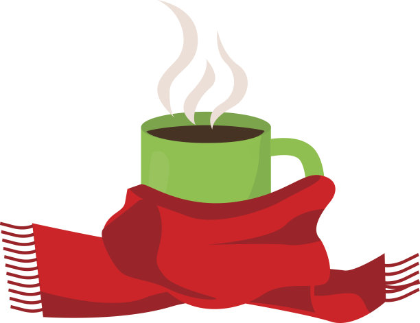 热咖啡杯和围巾。图片下载