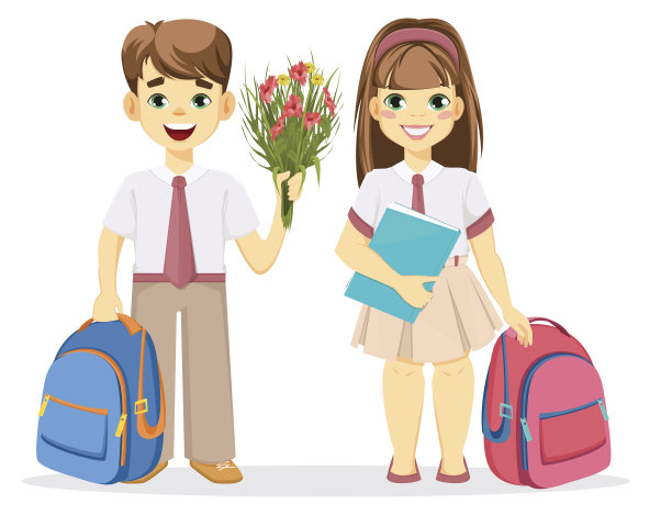 男生和女生背着背包。图片下载