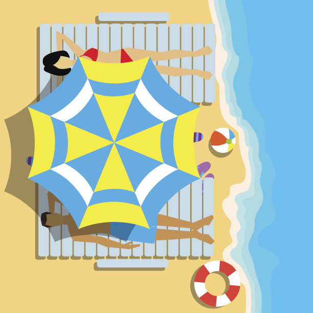 俯视图暑假与海滩项目和波浪。矢量图图片下载