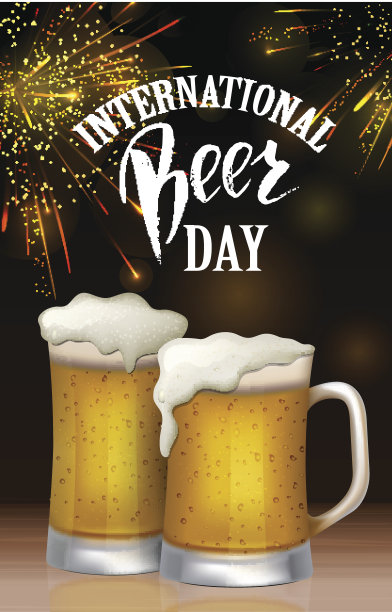 一杯啤酒。国际啤酒日刻字。矢量插图EPS10。图片下载