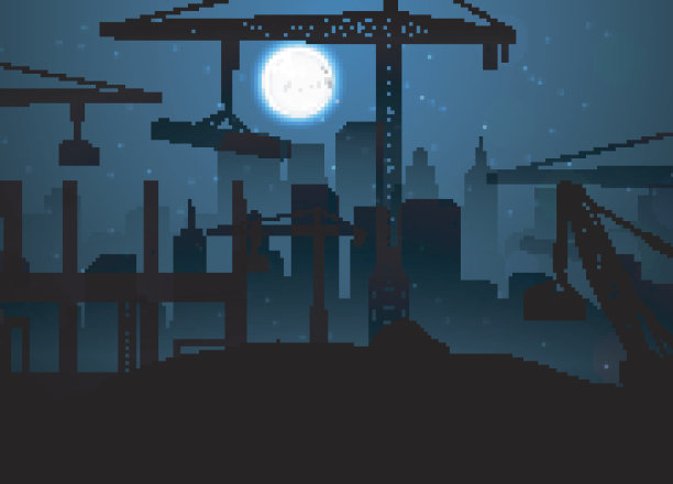 建筑工地上的起重机在夜空和月亮上图片下载