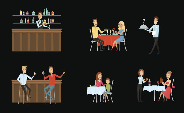 和好朋友在酒吧见面讨论。扁平和卡通风格。白色背景。矢量图图片下载