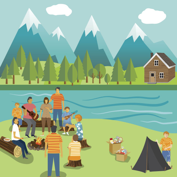 露营度假背景与许多元素图片下载