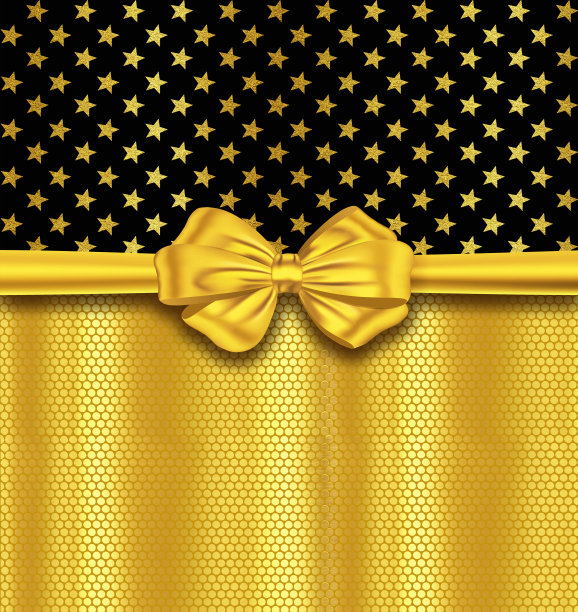 带着丝带和蝴蝶结的节日金色星星图片下载