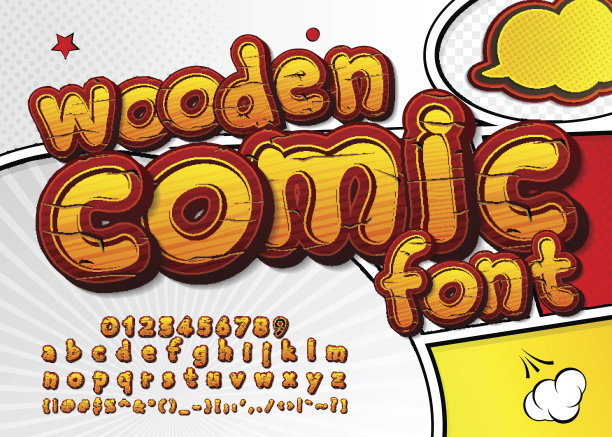 彩色的木制漫画字体，字母。漫画书，流行艺术图片下载