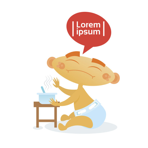 可爱的小男孩拒绝吃蹒跚学步的快乐卡通婴儿在尿布图片下载