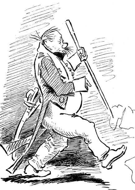 老人拄着拐杖，迈着大步，侧视，白色背景图片下载