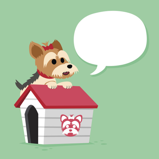 卡通人物约克郡梗狗和犬舍与讲话气泡图片下载