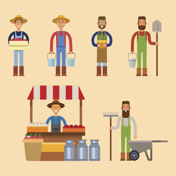 农民性格man农业人职业农村园丁工人人民矢量插图图片下载