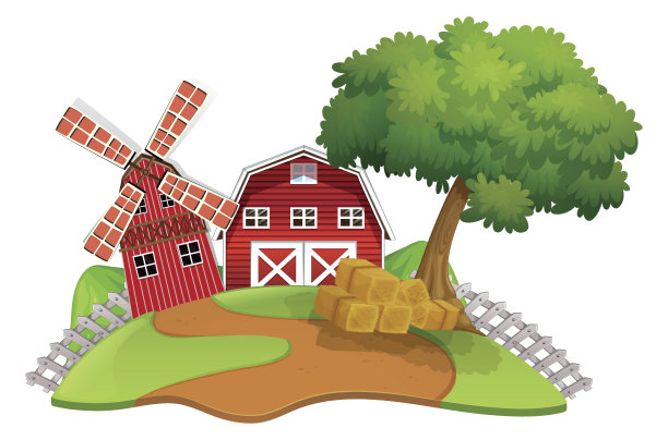 农场场景与谷仓和风车图片下载