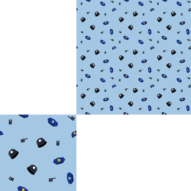 无缝蓝色图案的警帽和无线电与图案单位。图片下载