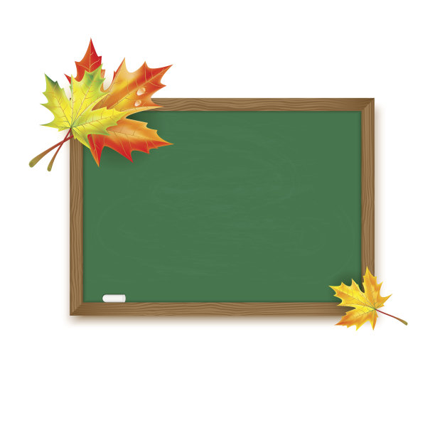 用枫叶装饰的黑板孤立在白色的背景上图片下载