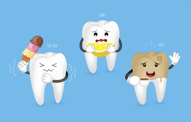 可爱的卡通敏感的牙齿人物。图片下载