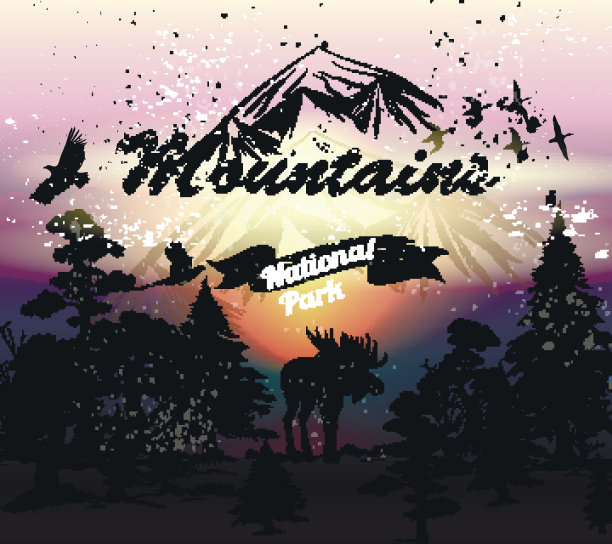 户外矢量背景与动物和树木的剪影图片下载