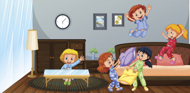 许多孩子在卧室里玩耍图片下载