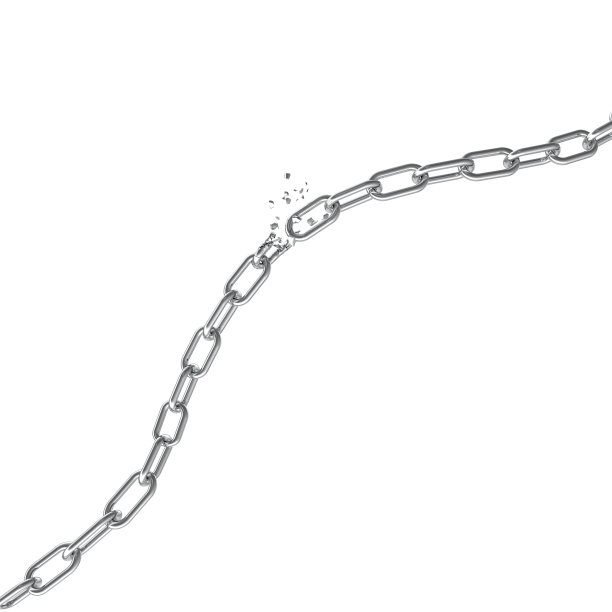 破碎的钢，破碎的金属链连接自由的概念。破坏强钢，3D插图素材图片