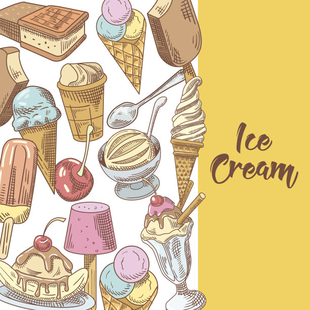 冰淇淋和甜点手绘菜单图片下载