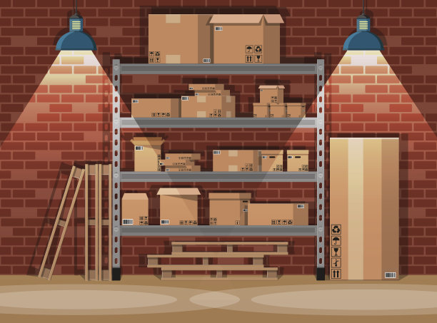 把纸箱堆在仓库的架子上图片下载