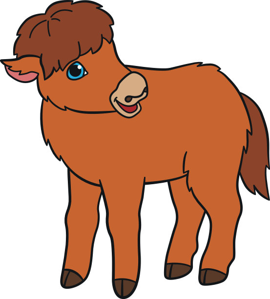 卡通动物。可爱的小牦牛笑了。图片下载