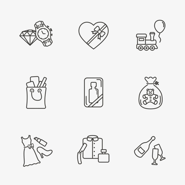 礼品平面轮廓店的图标设置图片下载