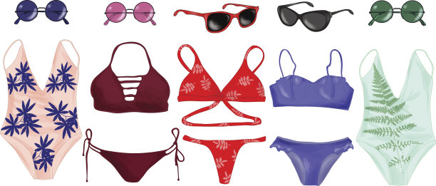 一套泳衣和配饰。图片下载