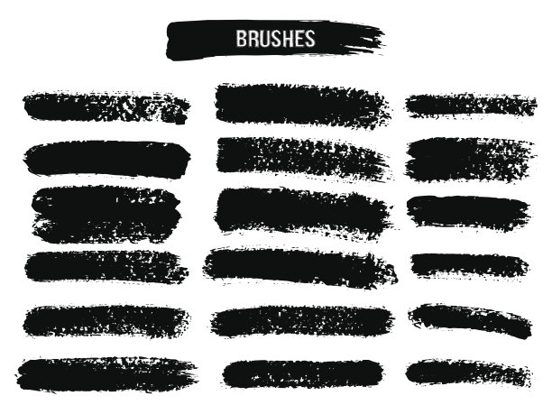 黑色油漆、墨水笔触、画笔、线条合集。脏乱的艺术设计元素。图片下载